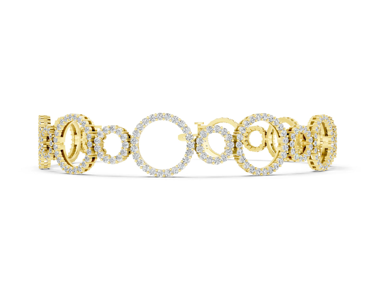Yellow gold Round Cut Diamond Halo Circle Link Bracelet with Pave Setting