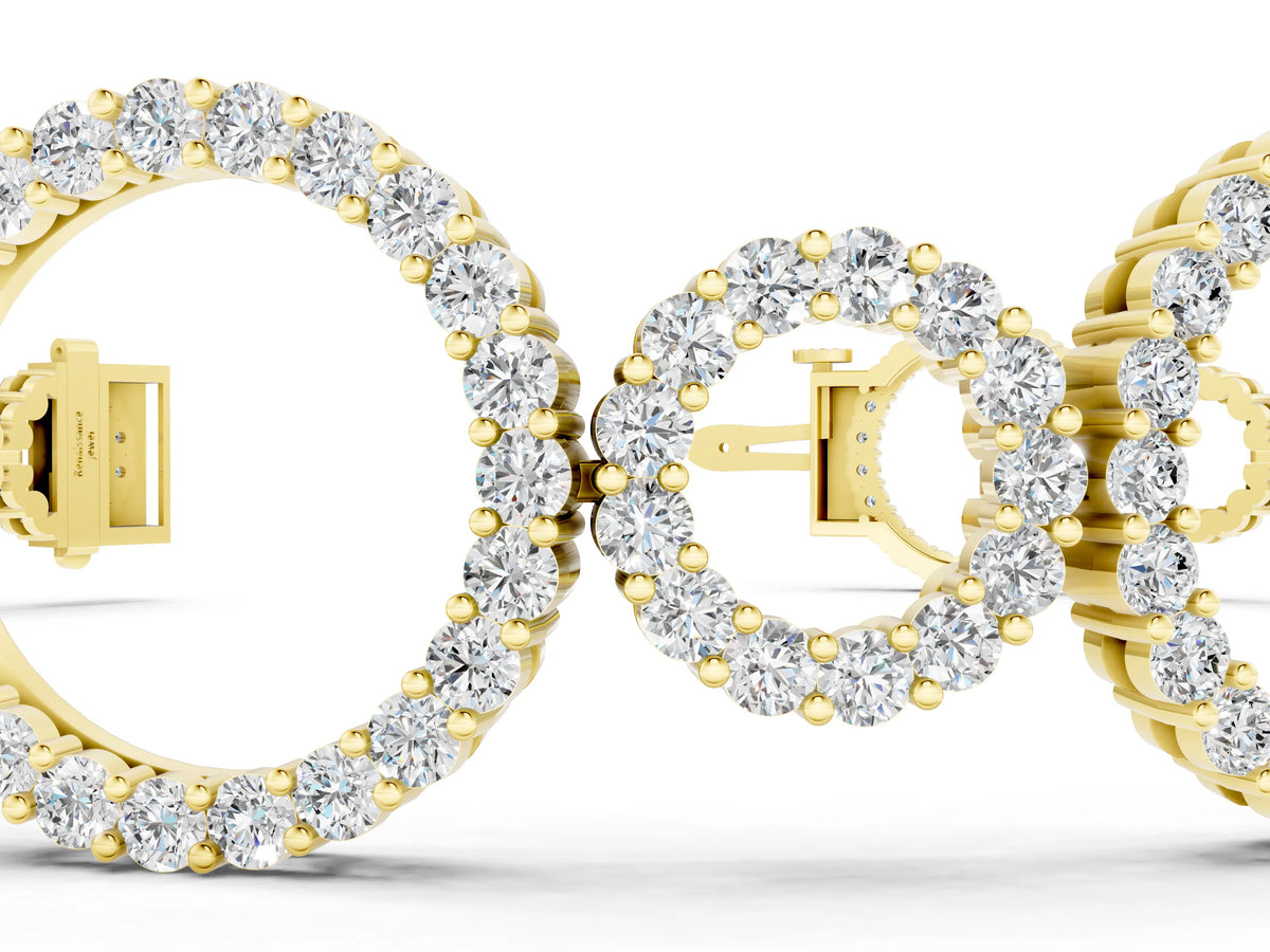 Yellow gold Round Cut Diamond Halo Circle Link Bracelet with Pave Setting_1