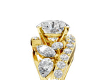 Yellow gold Round Cut Diamond Halo Ring with Marquise and Pavé Band in Prong Setting_5