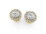 Yellow gold Round Cut Diamond Halo Stud Earrings_1