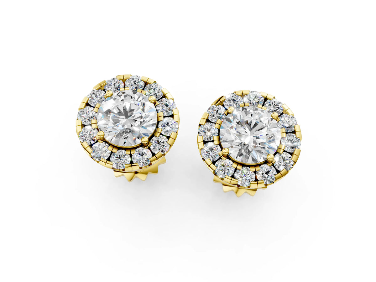 Yellow gold Round Cut Diamond Halo Stud Earrings_1