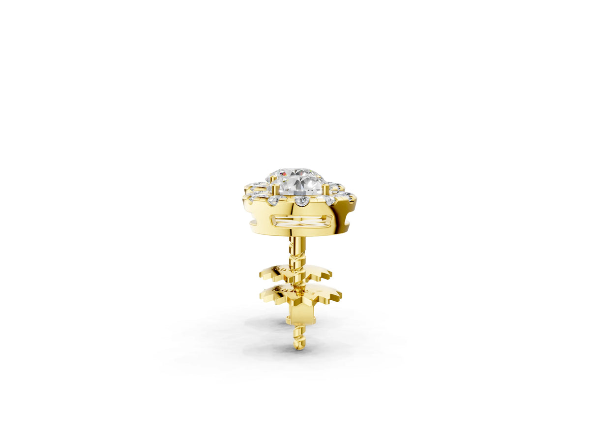 Yellow gold Round Cut Diamond Halo Stud Earrings_2