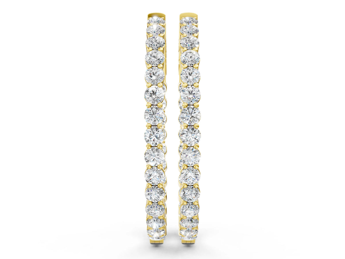 Yellow gold Round Cut Diamond Hoop Earrings with Channel Setting and Four-Prong Setting