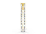Yellow gold Round Cut Diamond Hoop Earrings with Pavé Setting and Prong Set Stones