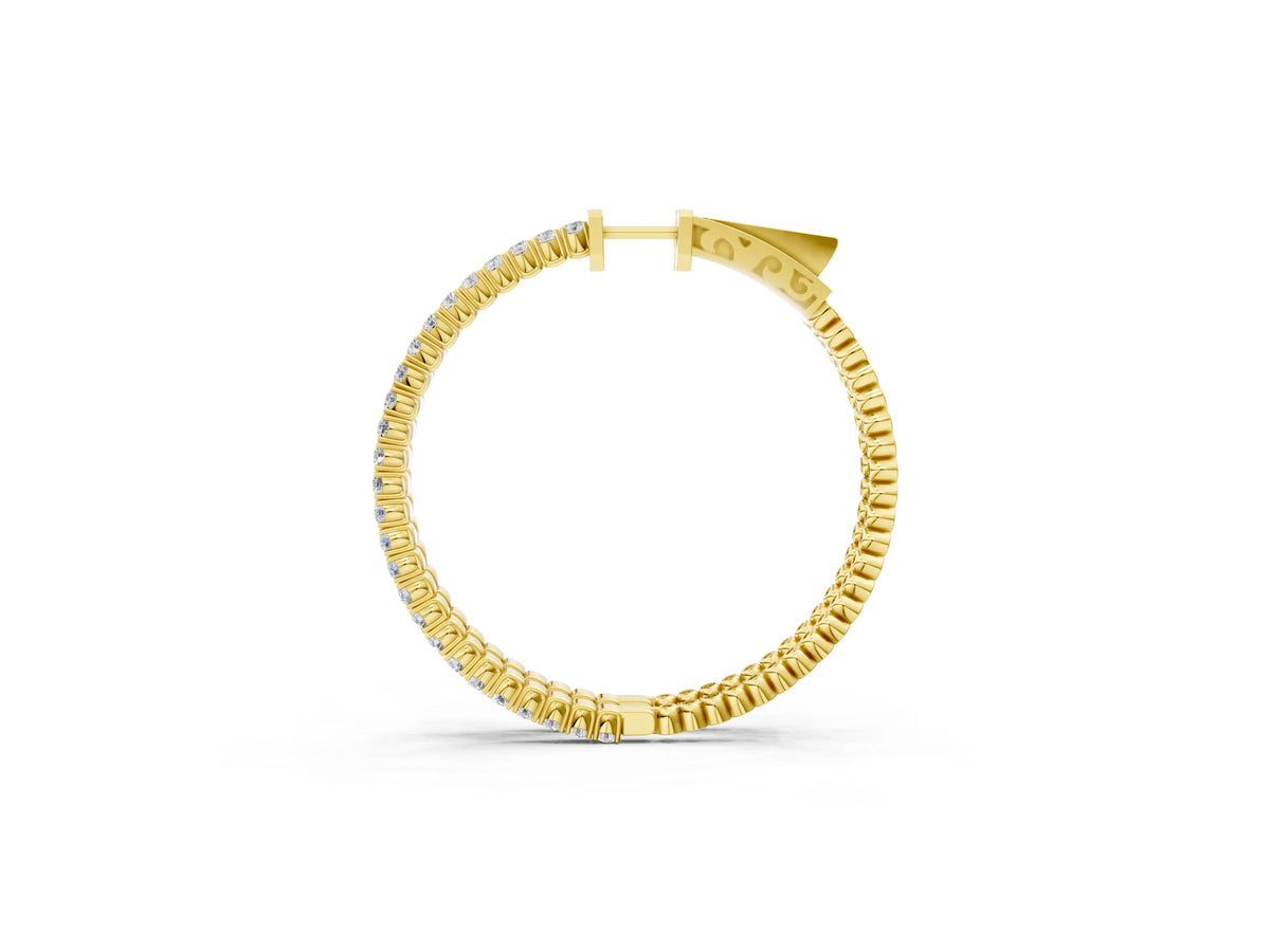 Yellow gold Round Cut Diamond Hoop Earrings with Pavé Setting and Prong Set Stones_1