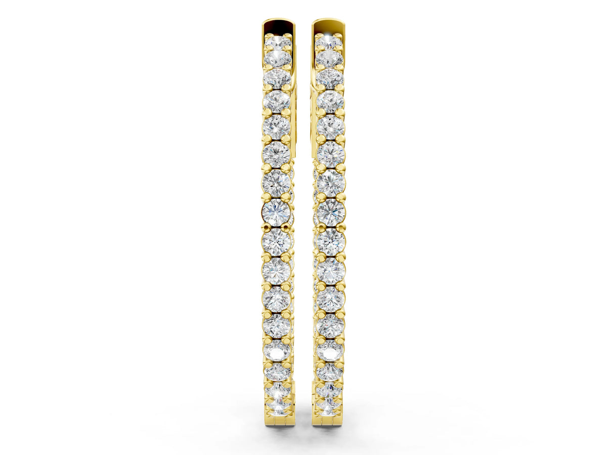 Yellow gold Round Cut Diamond Inside-Out Hoop Earrings in White Gold with Prong Setting