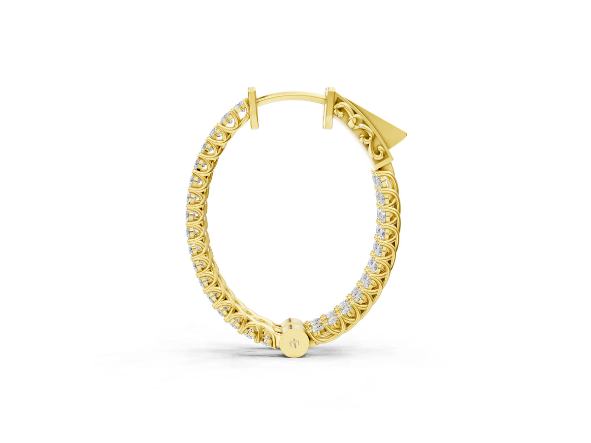Yellow gold Round Cut Diamond Inside-Out Hoop Earrings in White Gold with Prong Setting_1