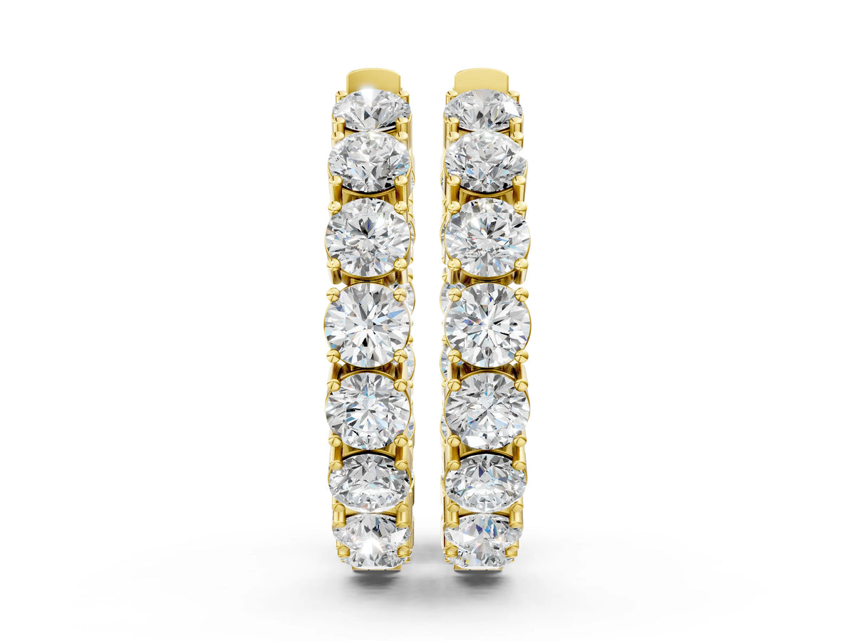 Yellow gold Round Cut Diamond Inside-Out Hoop Earrings with Shared Prong Setting