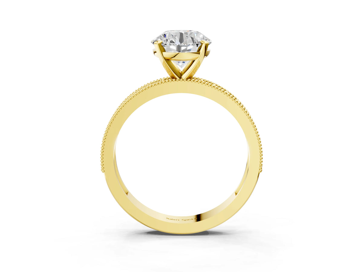 Yellow gold Round Cut Diamond Milgrain Pavé Engagement Ring with Four-Prong Setting_3