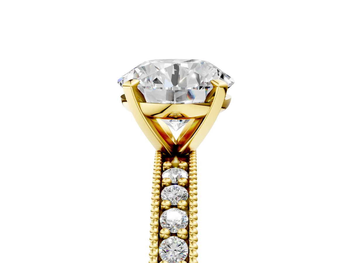 Yellow gold Round Cut Diamond Milgrain Pavé Engagement Ring with Four-Prong Setting_5