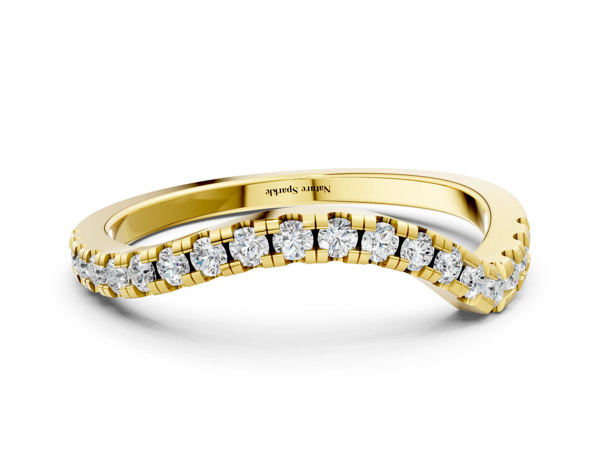 Yellow gold Round Cut Diamond Pavé Curved Band with Shared Prong Setting