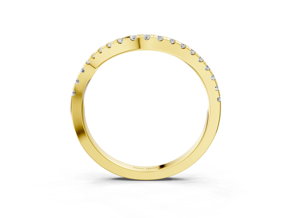Yellow gold Round Cut Diamond Pavé Curved Band with Shared Prong Setting_3