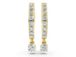 Yellow gold Round Cut Diamond Pavé Hoop Earrings with Drop Accent