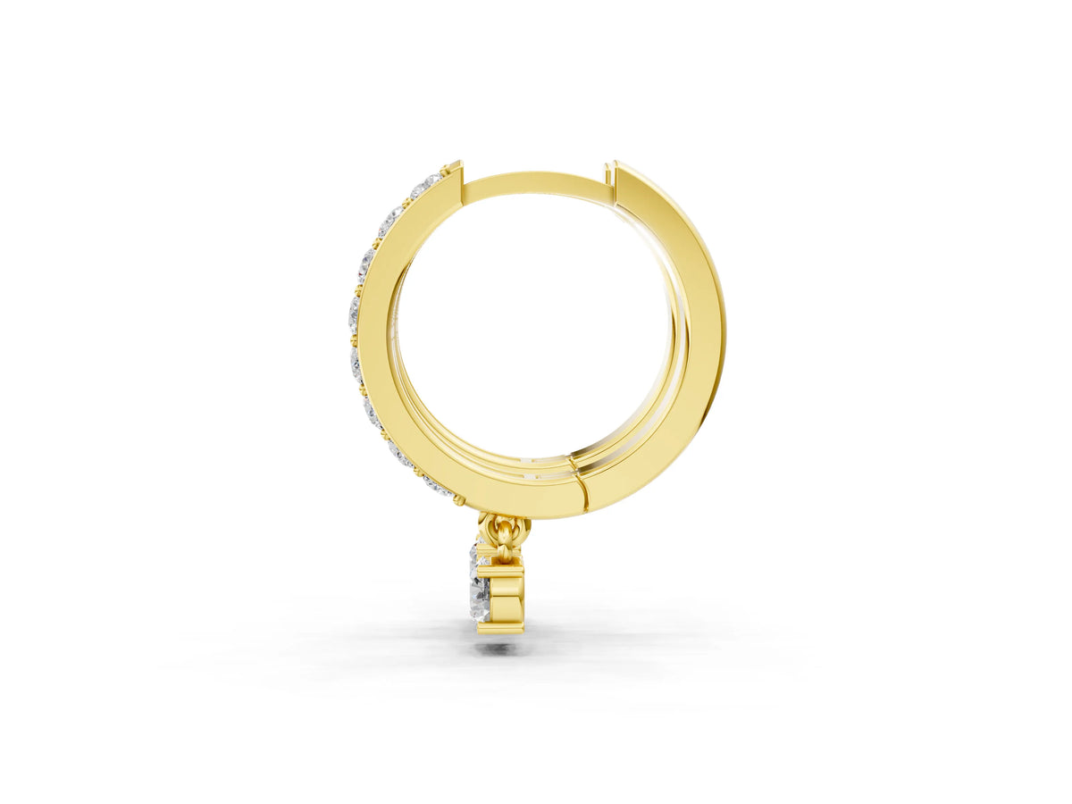 Yellow gold Round Cut Diamond Pavé Hoop Earrings with Drop Accent_1