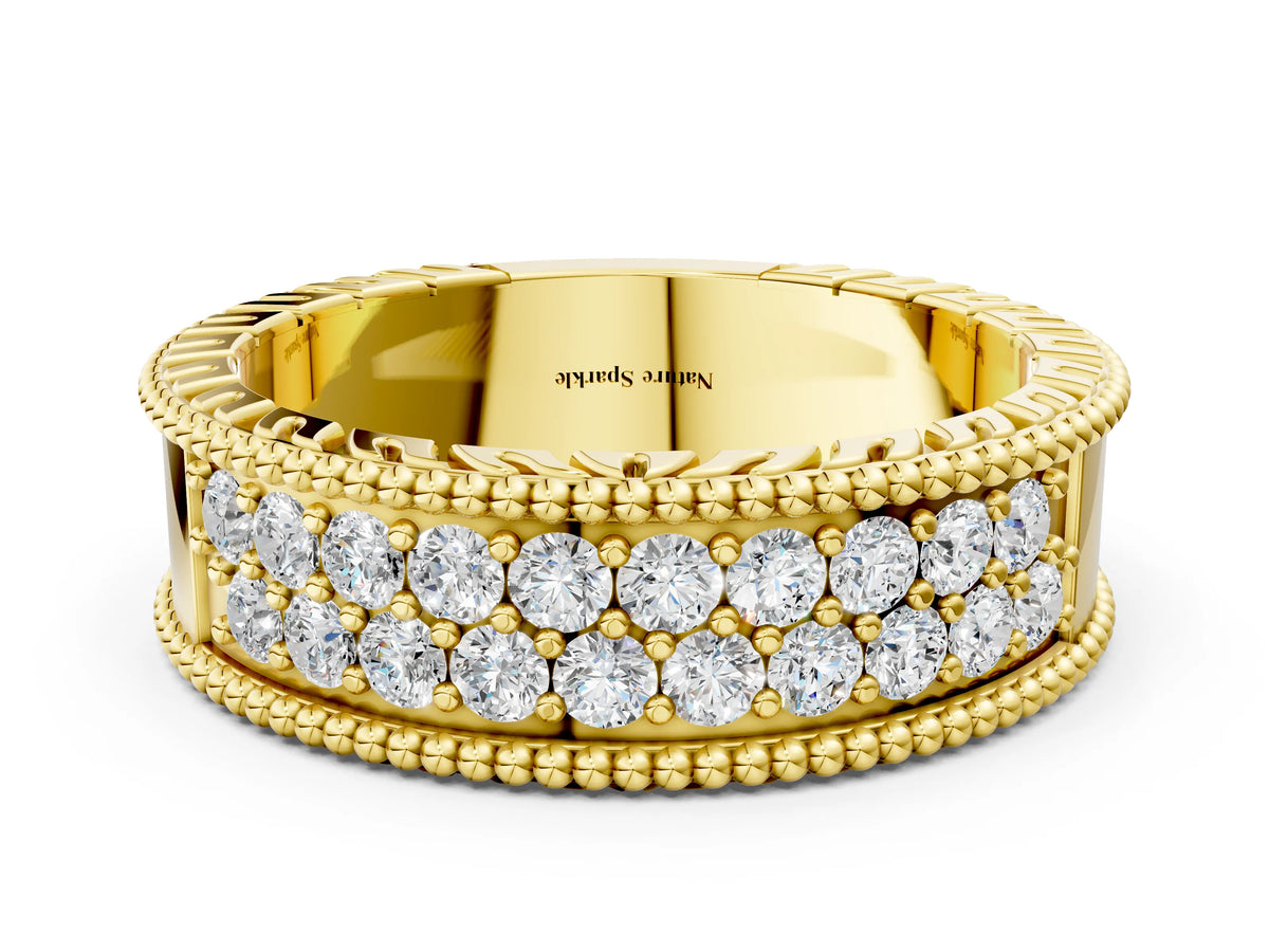 Yellow gold Round Cut Diamond Pave Eternity Band with Bead Prong Setting