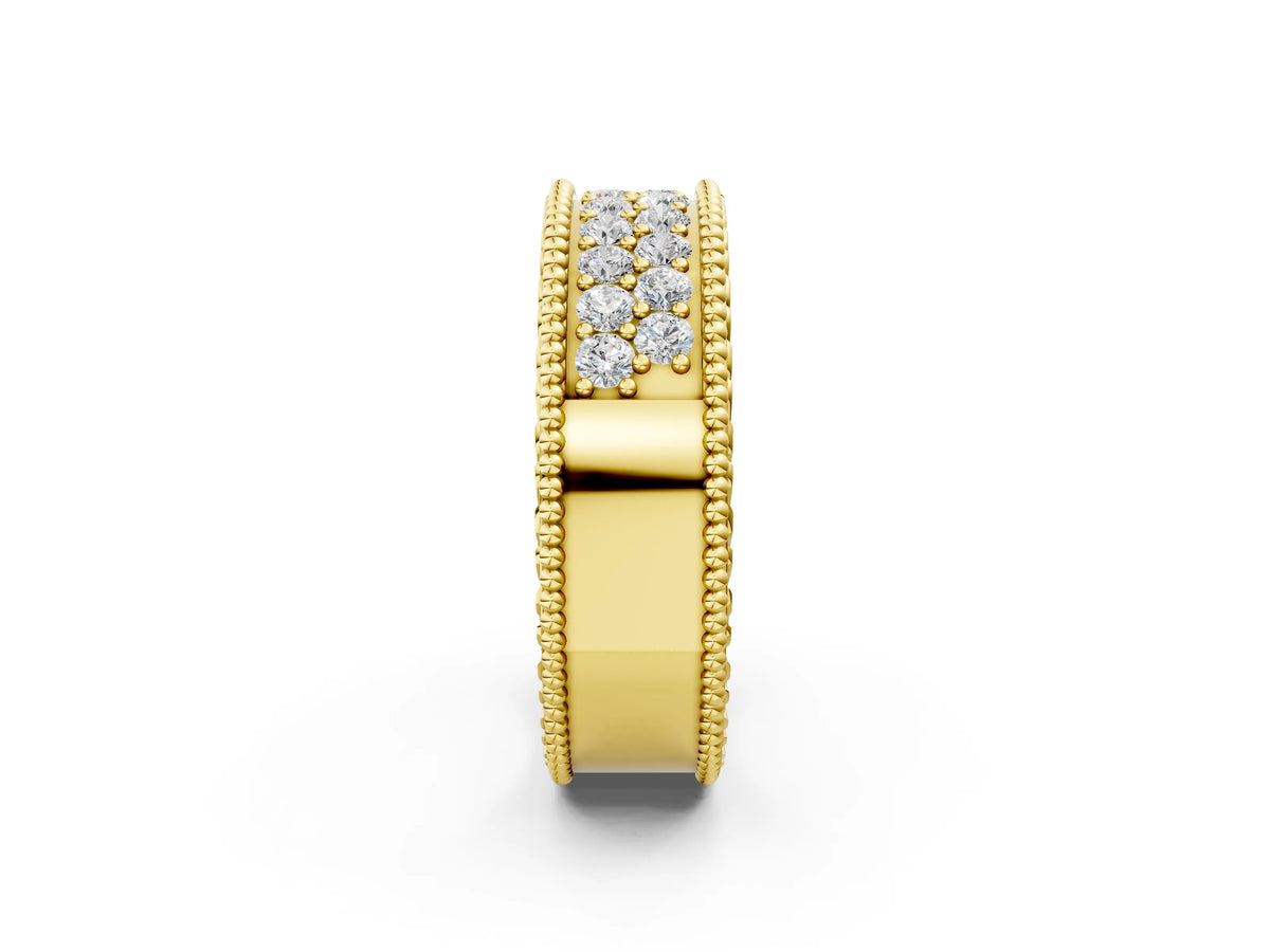 Yellow gold Round Cut Diamond Pave Eternity Band with Bead Prong Setting_2