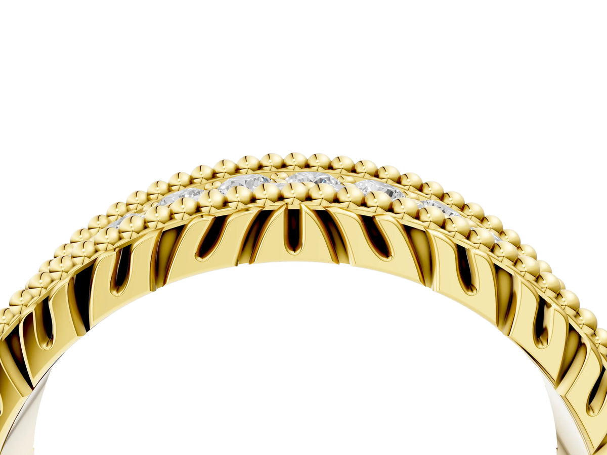 Yellow gold Round Cut Diamond Pave Eternity Band with Bead Prong Setting_4