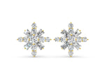 Yellow gold Round Cut Diamond Snowflake Cluster Stud Earrings