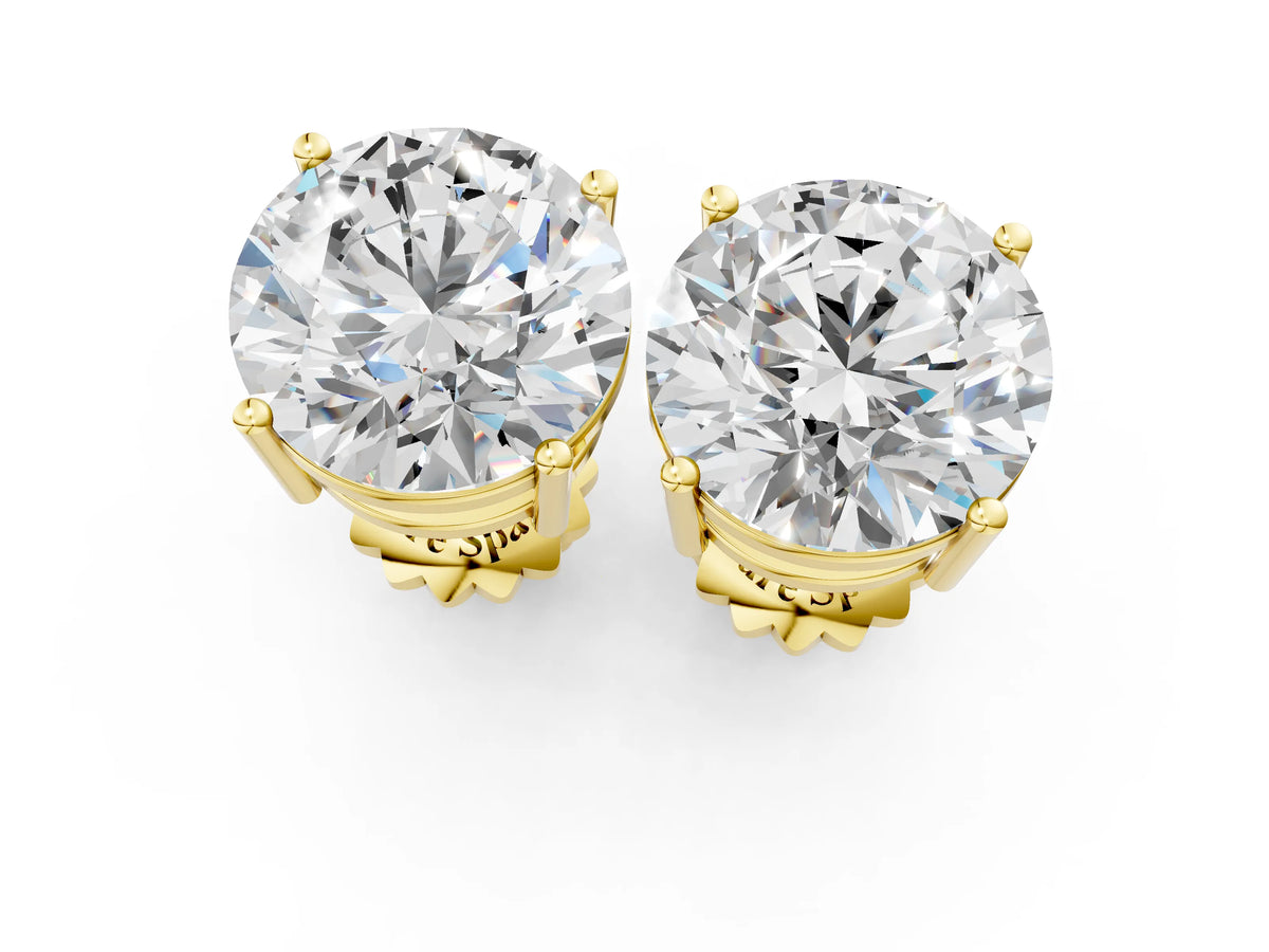 Yellow gold Round Cut Diamond Stud Earrings_1