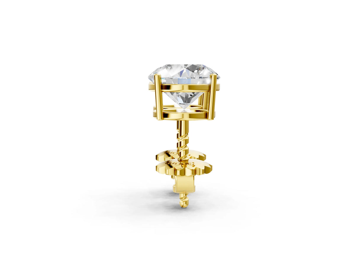 Yellow gold Round Cut Diamond Stud Earrings_2