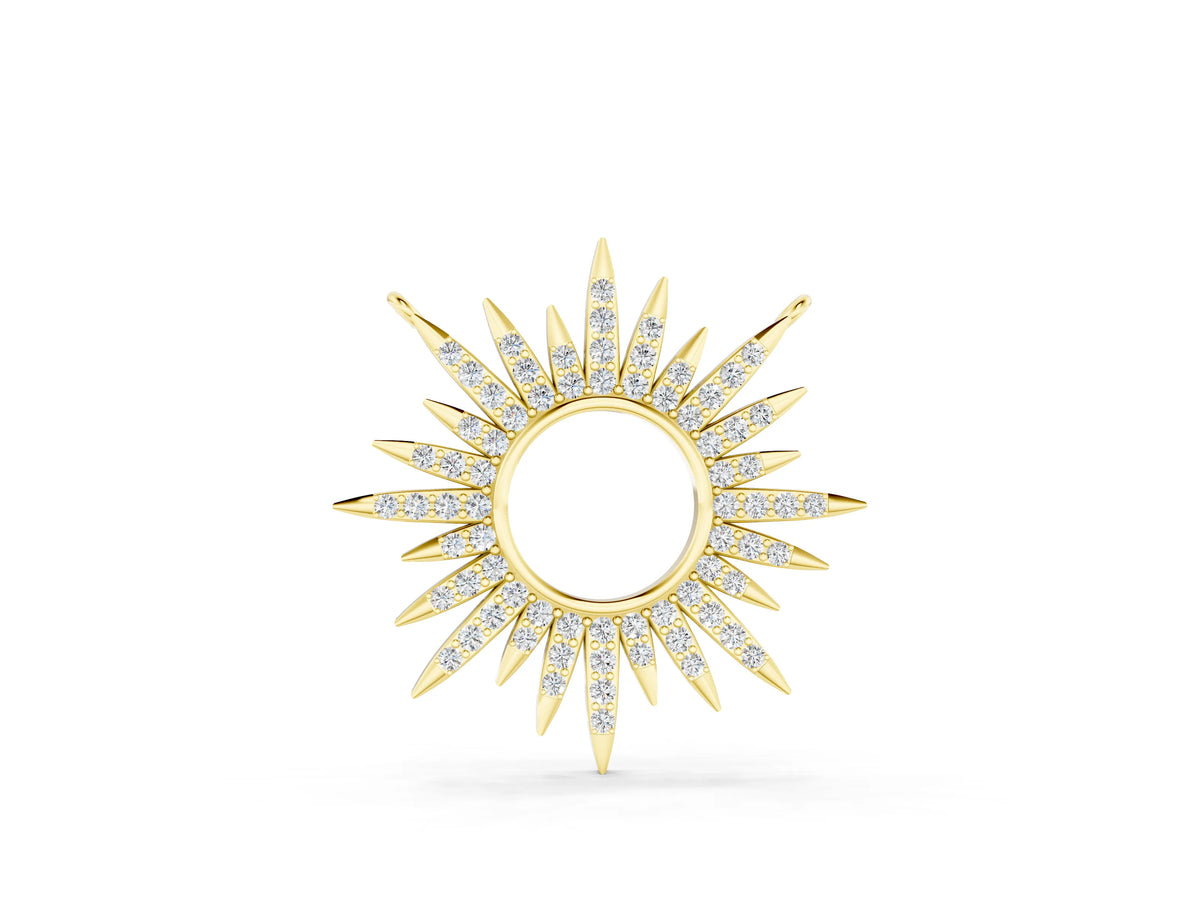Yellow gold Round Cut Diamond Sunburst Pendant with Pavé Setting
