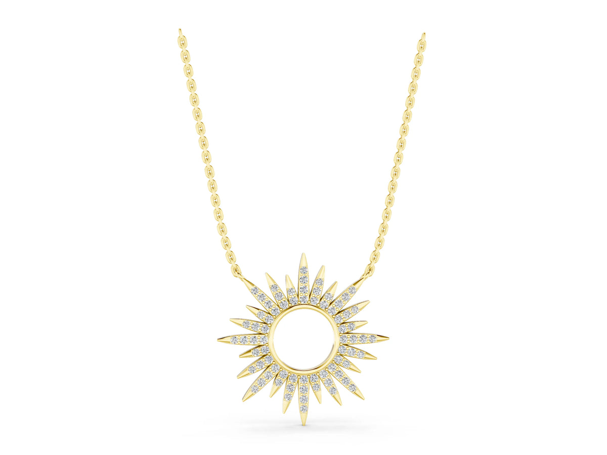 Yellow gold Round Cut Diamond Sunburst Pendant with Pavé Setting_1