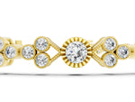 Yellow gold Round Cut Diamond Tennis Bracelet with Bezel Setting and Milgrain Band_1