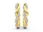 Yellow gold Round Cut Diamond Twisted Pavé Hoop Earrings
