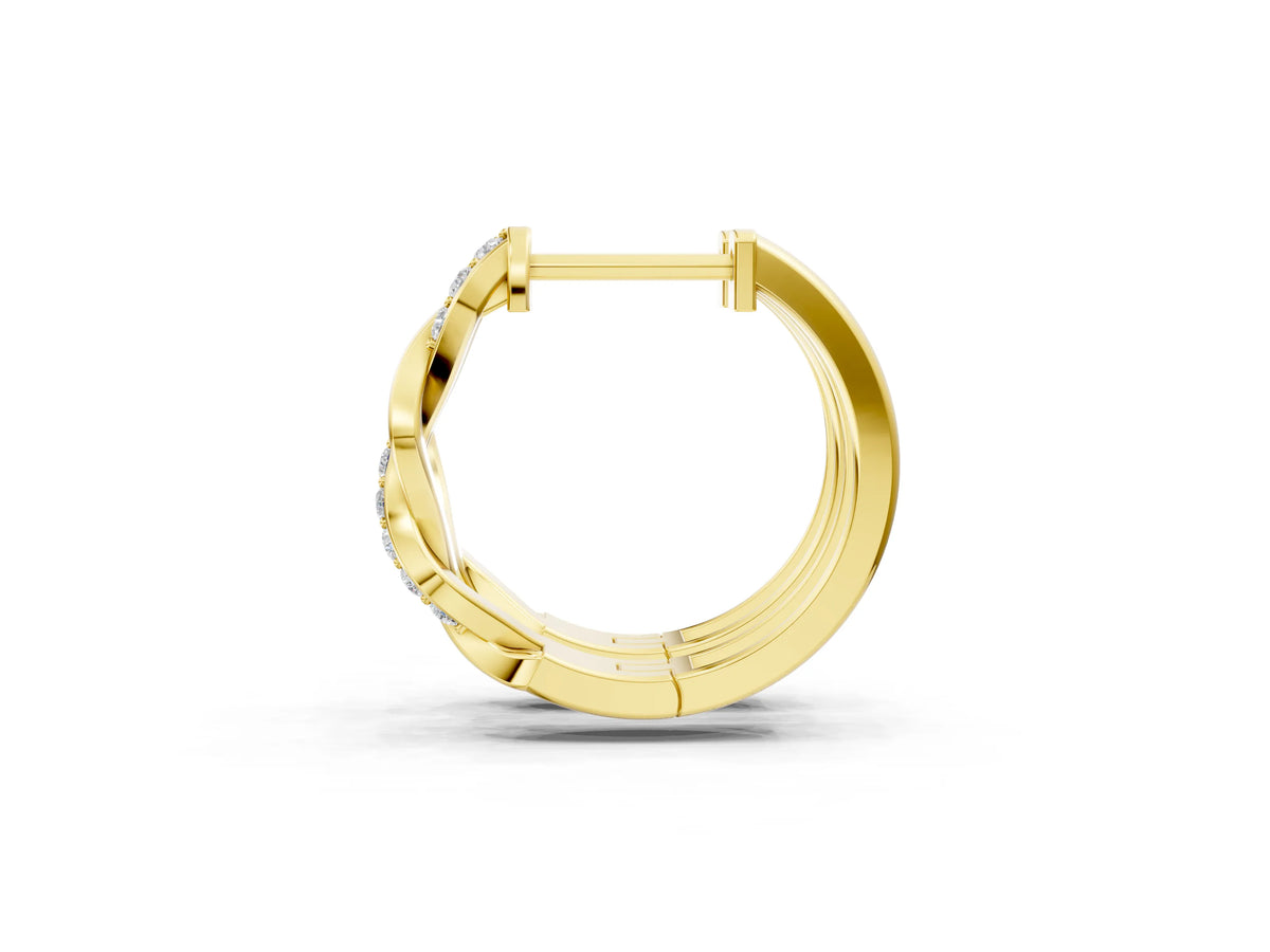 Yellow gold Round Cut Diamond Twisted Pavé Hoop Earrings_1