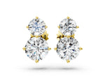 Yellow gold Round Cut Diamond Two Stone Stud Earrings
