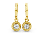 Yellow gold Round Cut Milgrain Bezel Set Leverback Earrings