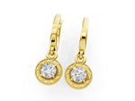 Yellow gold Round Cut Milgrain Bezel Set Leverback Earrings_1