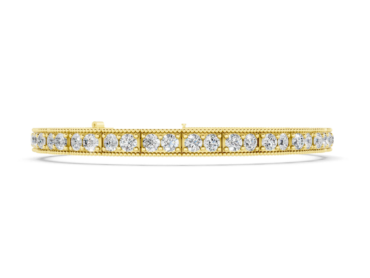 Yellow gold Round Cut Milgrain Tennis Bracelet with Box Setting