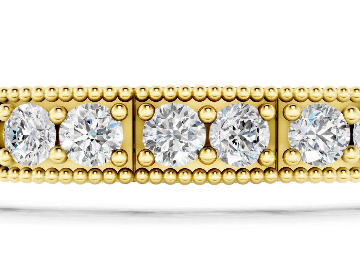 Yellow gold Round Cut Milgrain Tennis Bracelet with Box Setting_1