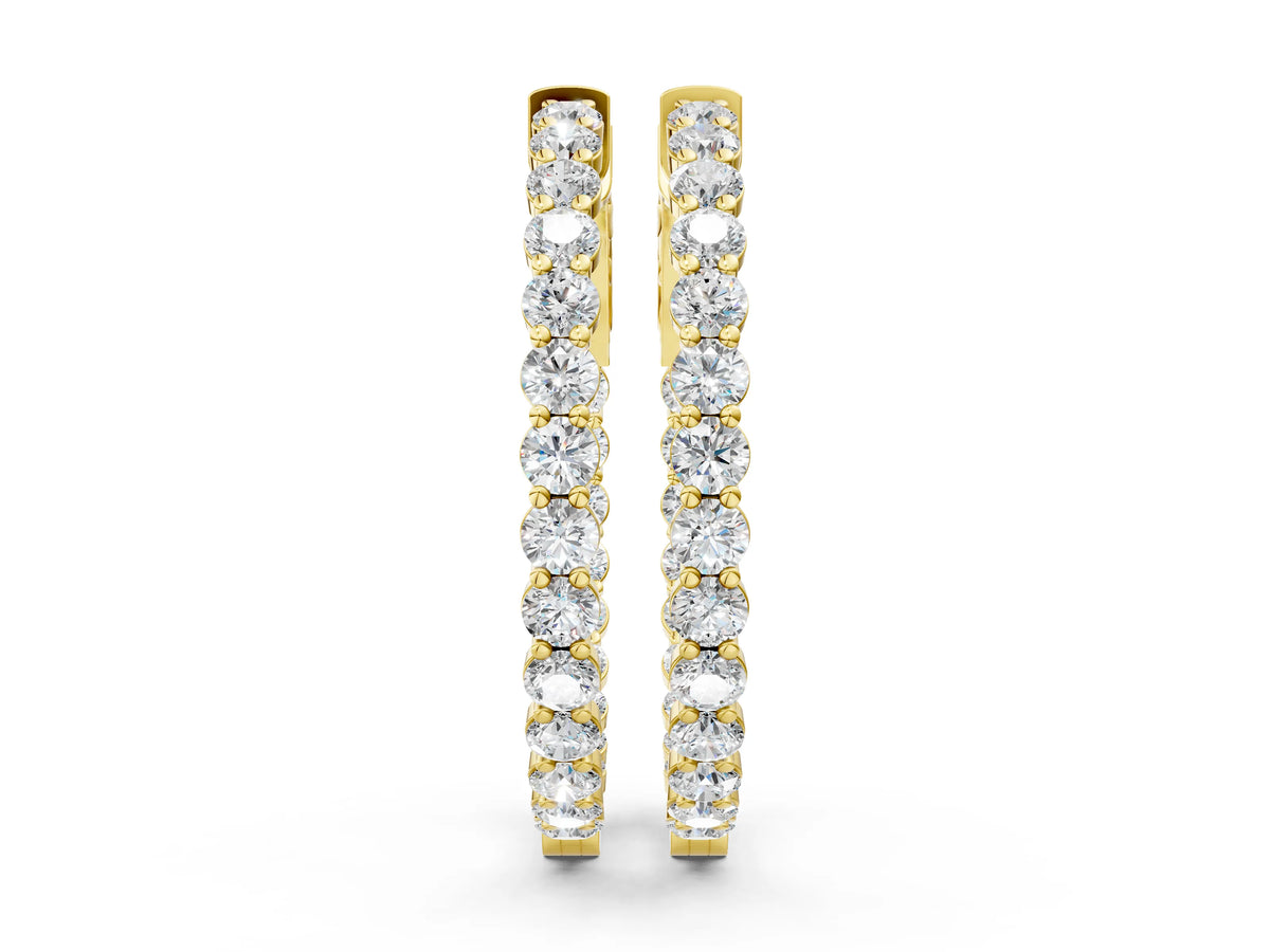 Yellow gold Round Cut Pavé Diamond Hoop Earrings with Four-Prong Setting