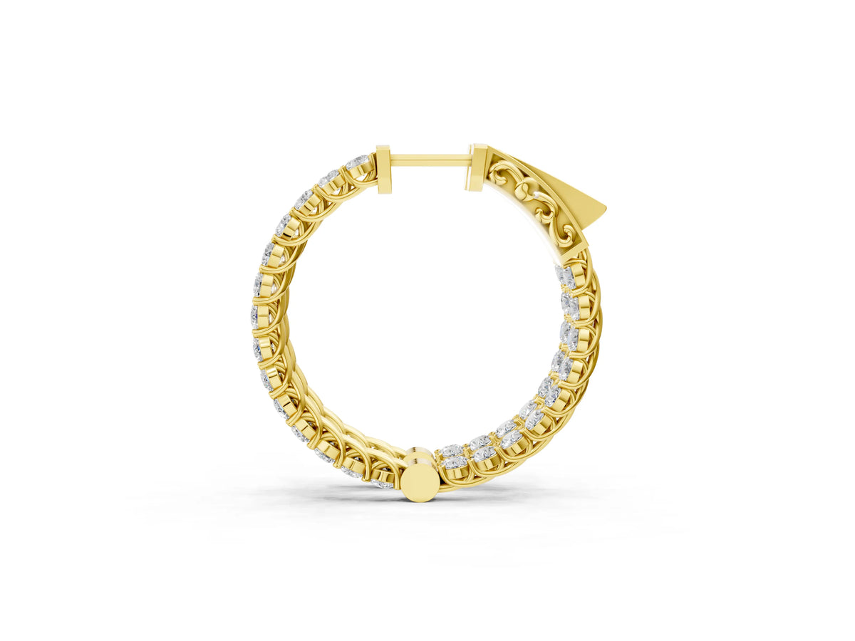 Yellow gold Round Cut Pavé Diamond Hoop Earrings with Four-Prong Setting_1