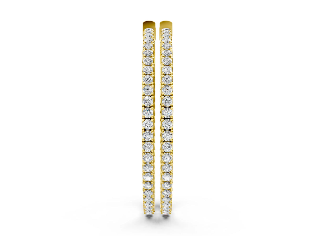 Yellow gold Round Cut Pave Diamond Hoop Earrings with Prong Setting