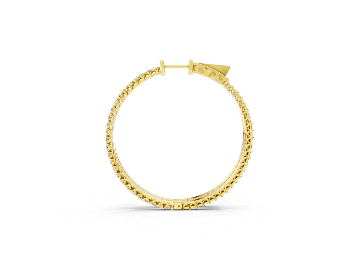 Yellow gold Round Cut Pave Diamond Hoop Earrings with Prong Setting_1