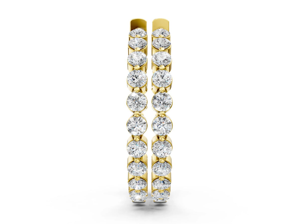 Yellow gold Round Cut Prong Set Diamond Hoop Earrings
