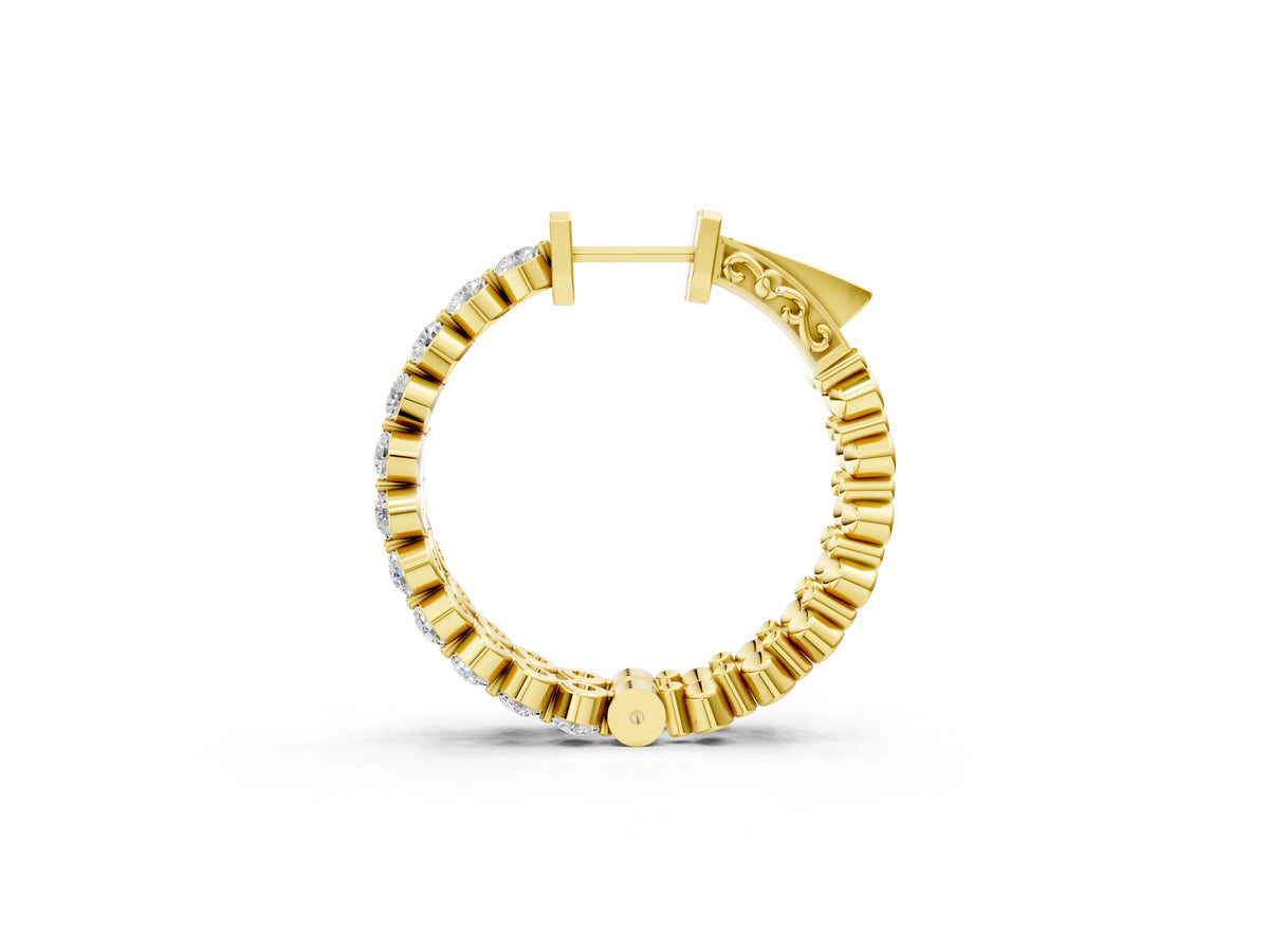 Yellow gold Round Cut Prong Set Diamond Hoop Earrings_1