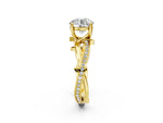 Yellow gold Round Cut Solitaire Twist Band with Pavé Accents and Four-Prong Setting_2