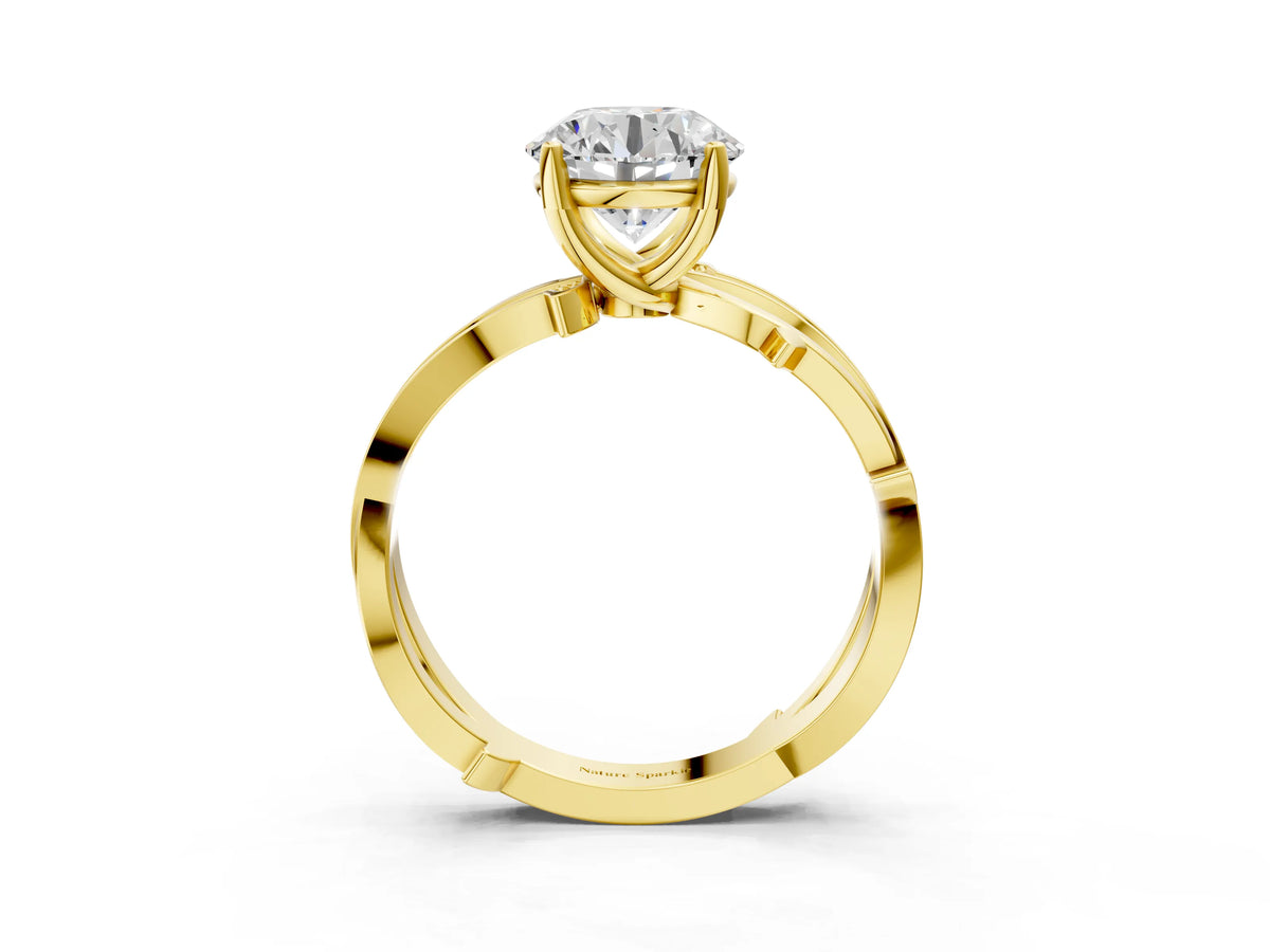 Yellow gold Round Cut Solitaire Twist Band with Pavé Accents and Four-Prong Setting_3