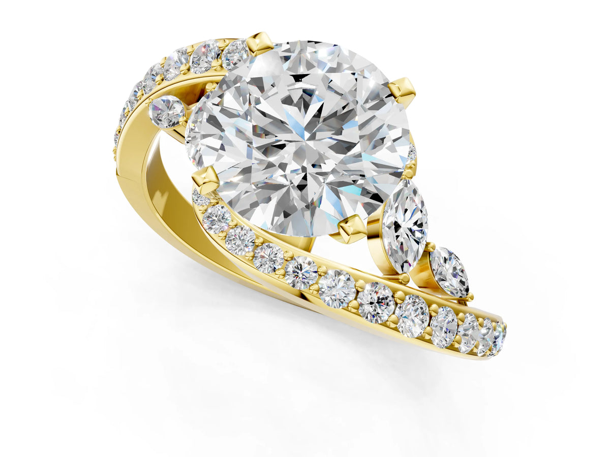 Yellow gold Round Cut Solitaire with Pavé Twist Band and Four-Prong Setting_1