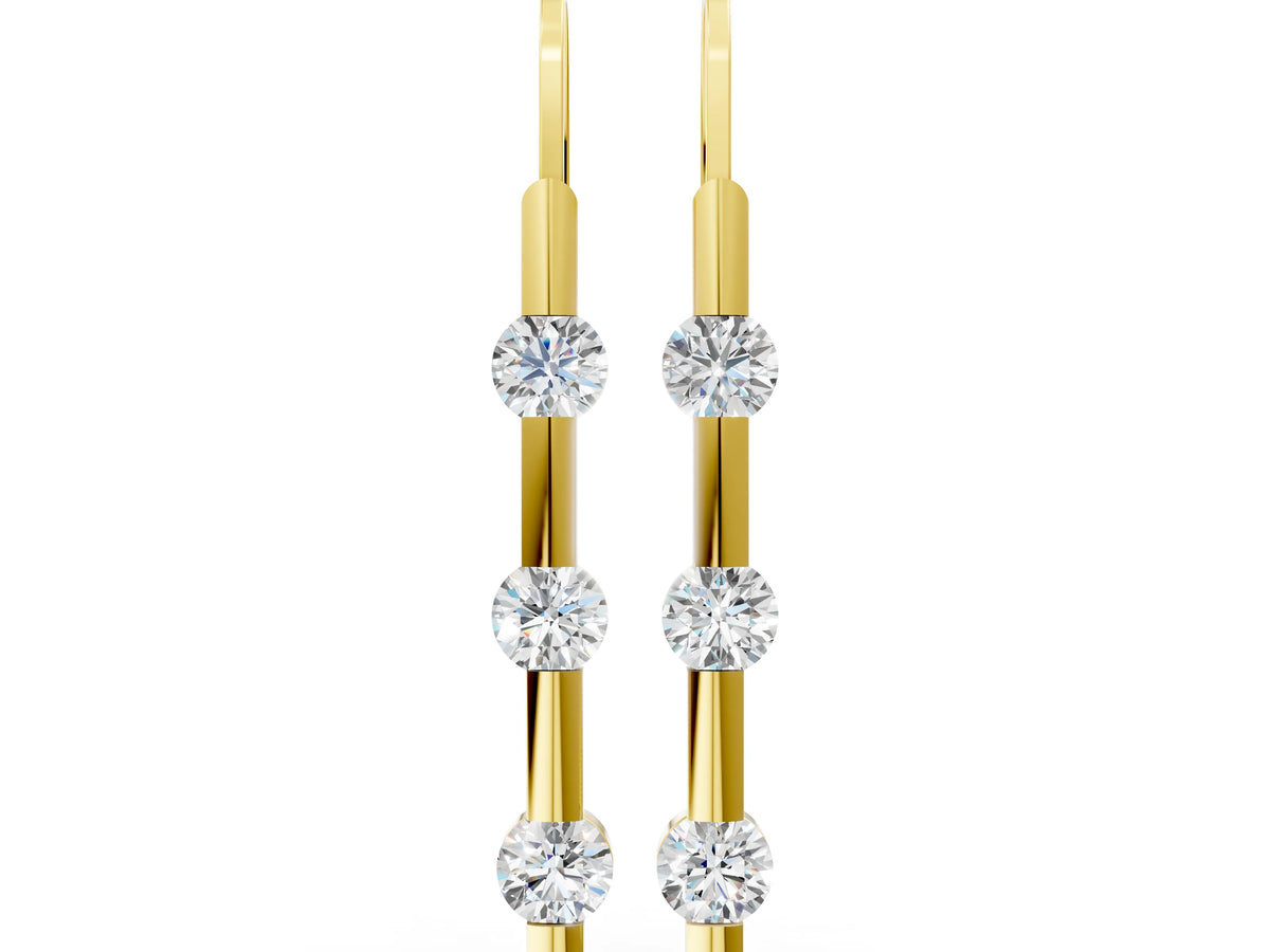 Yellow gold Round Diamond Bar Drop Earrings with Bezel Setting