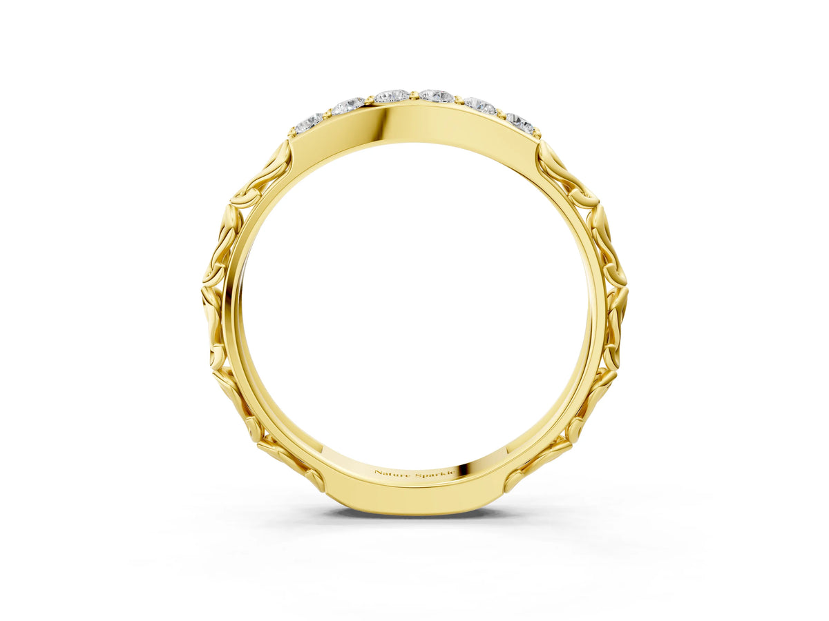 Yellow gold Round Diamond Bar Set Eternity Band with Filigree Design_3