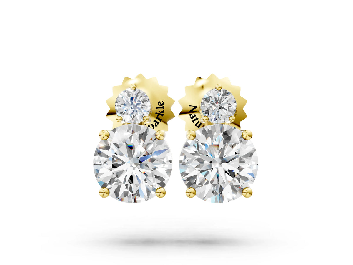 Yellow gold Round Diamond Basket-Set Stud Earrings with Diamond Accent
