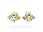 Yellow gold Round Diamond Bezel Center Evil Eye Stud Earrings
