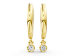 Yellow gold Round Diamond Bezel Drop Huggie Hoop Earrings