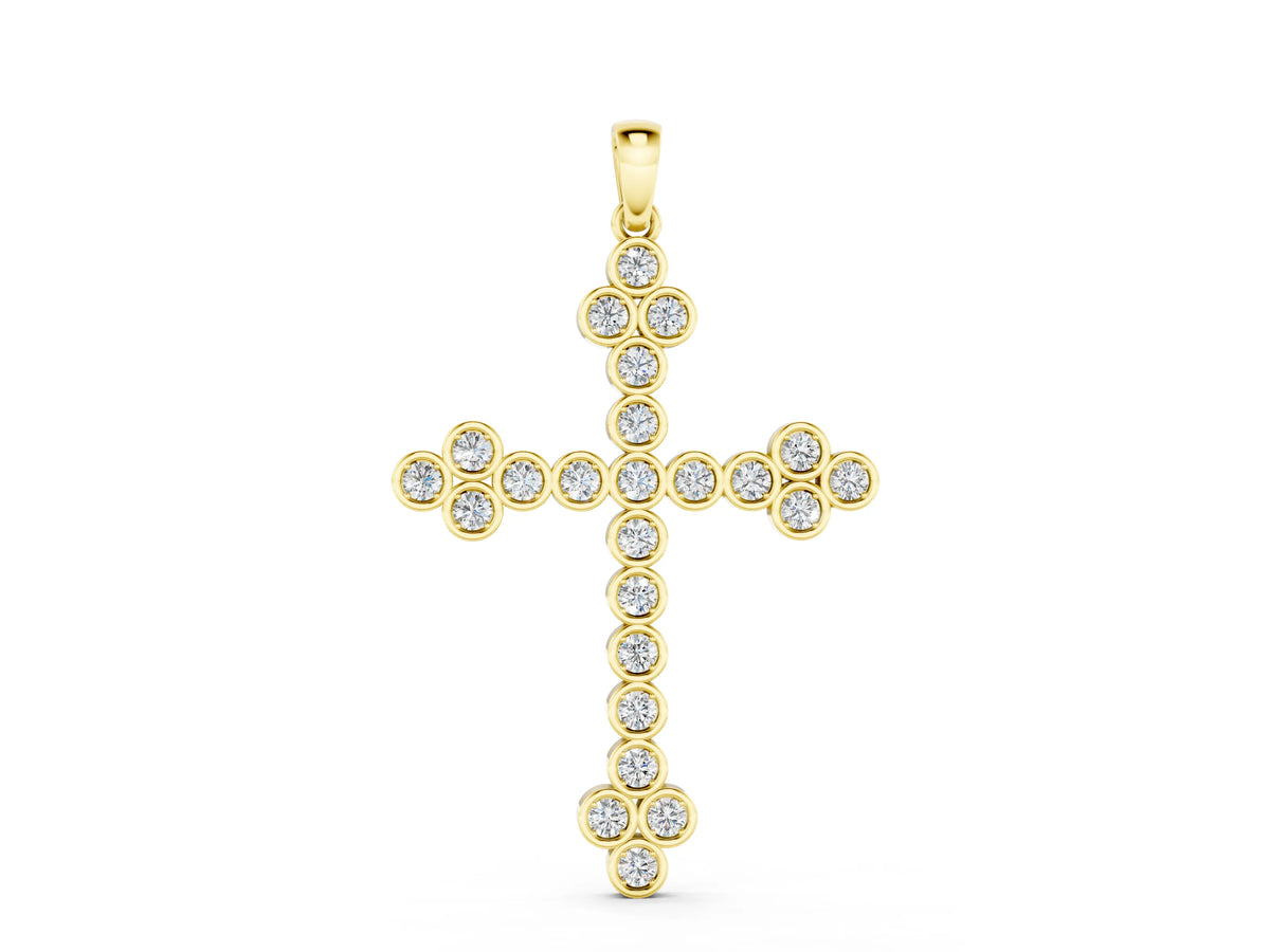 Yellow gold Round Diamond Bezel Set Cross Pendant
