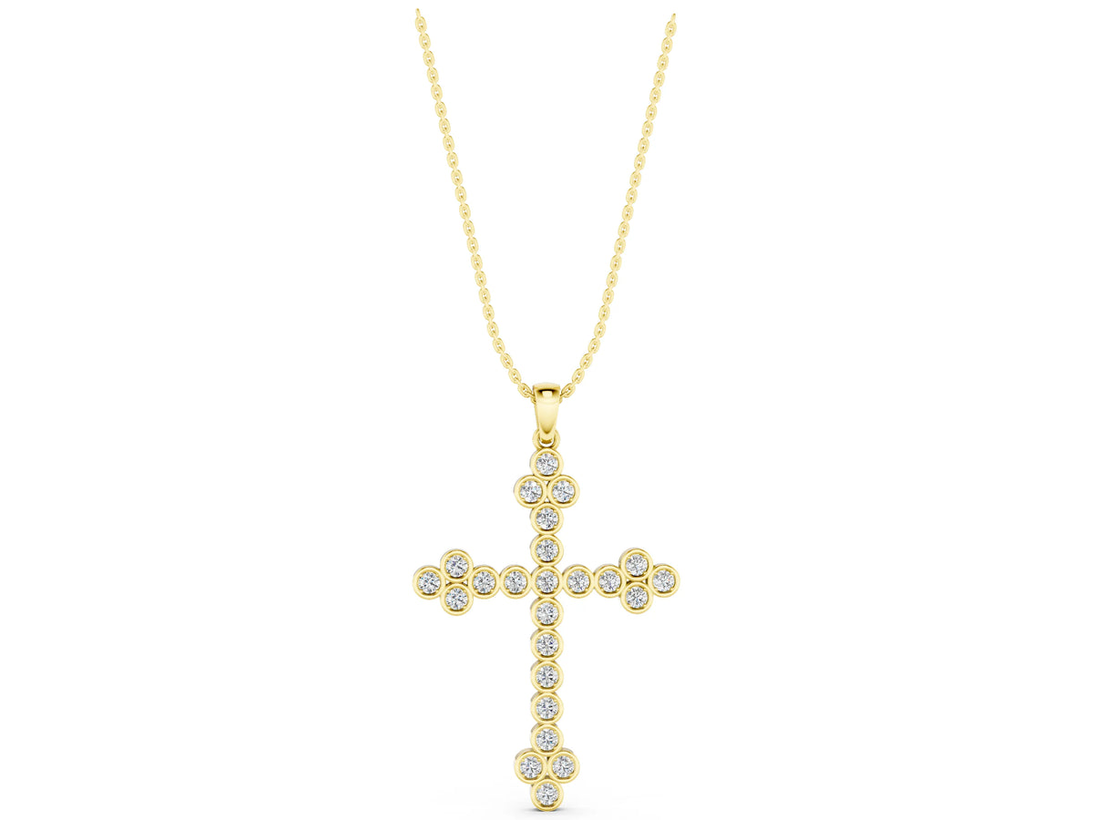 Yellow gold Round Diamond Bezel Set Cross Pendant_1